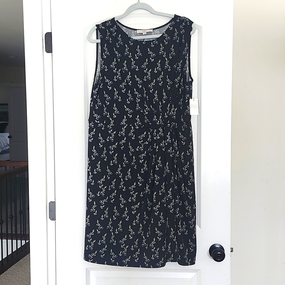 NWT LOFT Plus Black Floral Pullover MidiDress Sleeveless Wrap Size 16